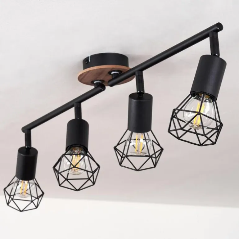 Plafonnier Baripada Bois foncé, Noir, 4 lumières