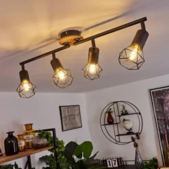 Plafonnier Baripada Bois foncé, Noir, 4 lumières