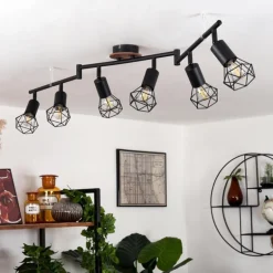 Plafonnier Baripada Bois foncé, Noir, 6 lumières