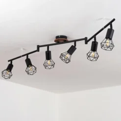 Plafonnier Baripada Bois foncé, Noir, 6 lumières