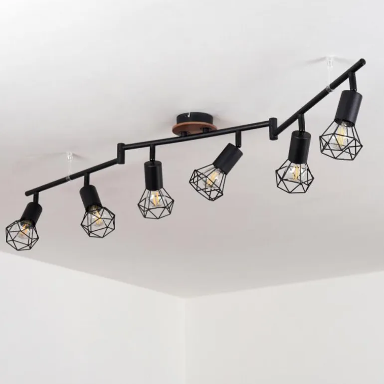 Plafonnier Baripada Bois foncé, Noir, 6 lumières