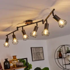 Plafonnier Baripada Bois foncé, Noir, 6 lumières