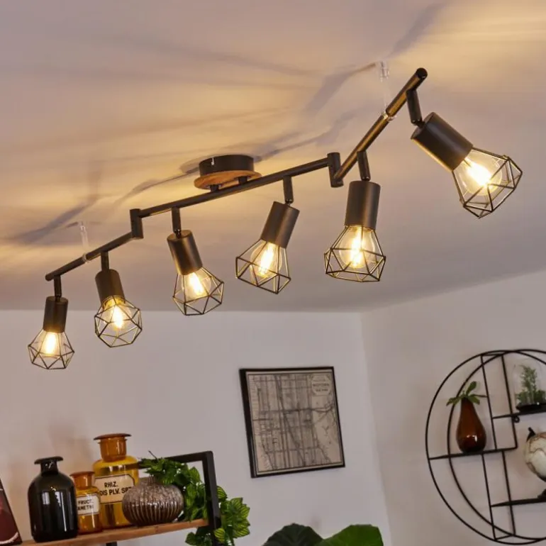 Plafonnier Baripada Bois foncé, Noir, 6 lumières