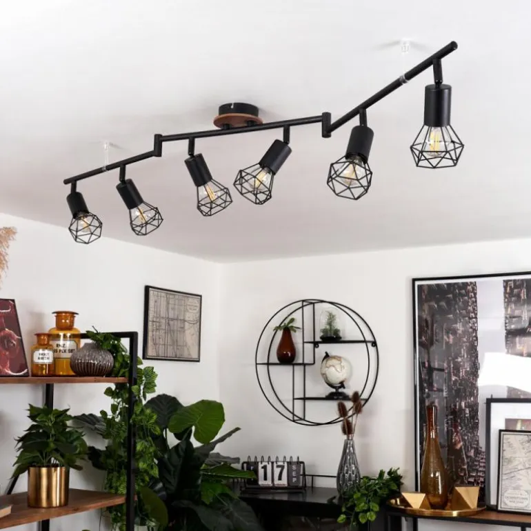 Plafonnier Baripada Bois foncé, Noir, 6 lumières