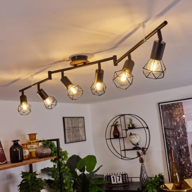 Plafonnier Baripada Bois foncé, Noir, 6 lumières