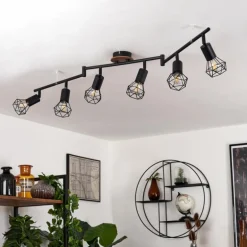 Plafonnier Baripada Bois foncé, Noir, 6 lumières