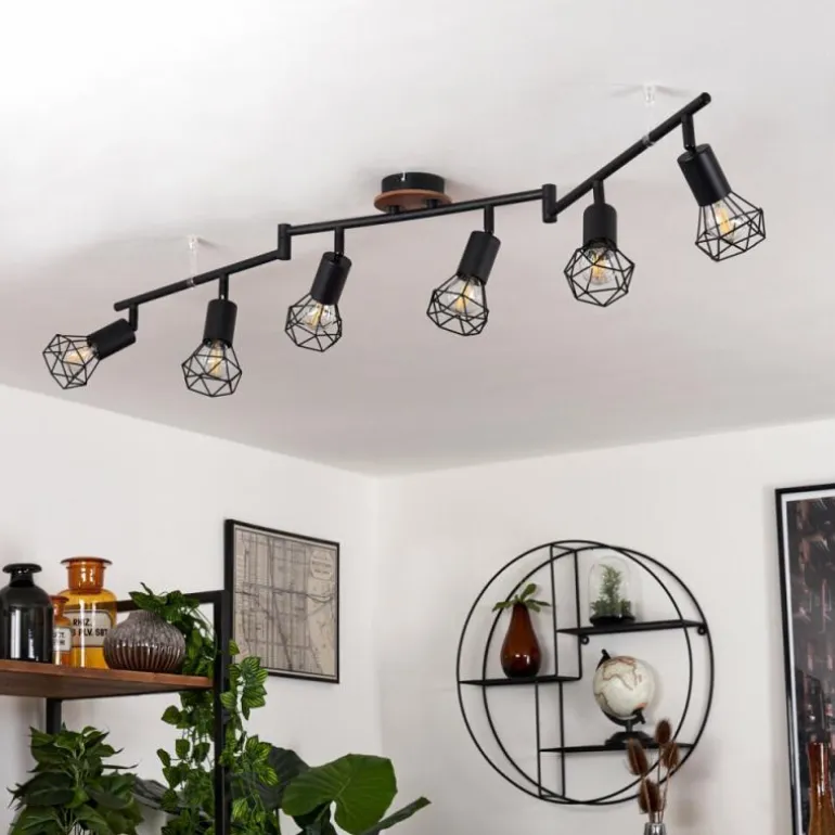 Plafonnier Baripada Bois foncé, Noir, 6 lumières