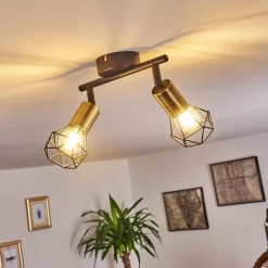 Plafonnier Baripada Laiton, Noir, 2 lumières