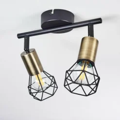 Plafonnier Baripada Laiton, Noir, 2 lumières
