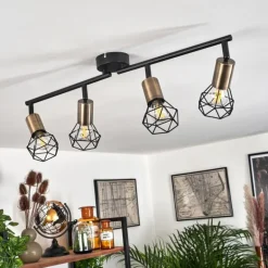 Plafonnier Baripada Laiton, Noir, 4 lumières