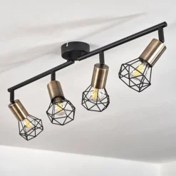 Plafonnier Baripada Laiton, Noir, 4 lumières