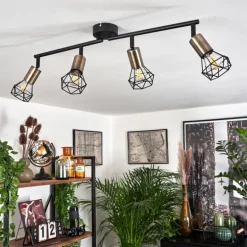 Plafonnier Baripada Laiton, Noir, 4 lumières