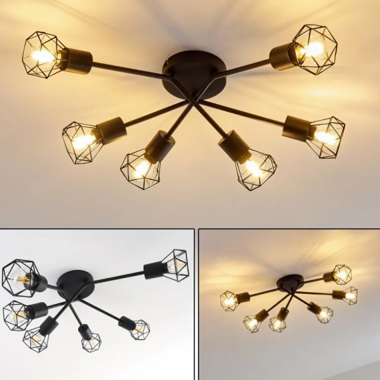 Plafonnier Baripada Noir, 6 lumières