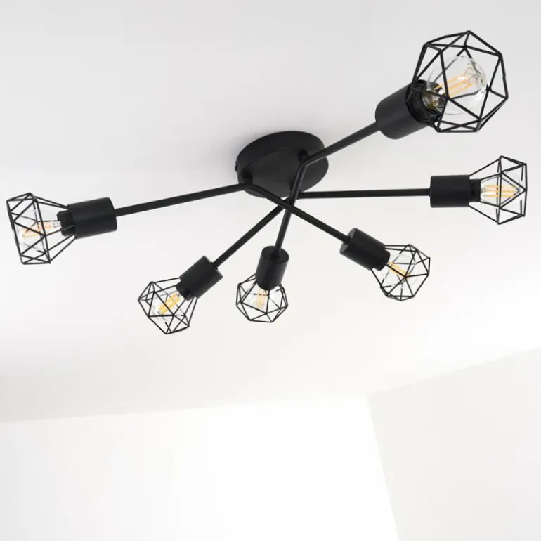 Plafonnier Baripada Noir, 6 lumières