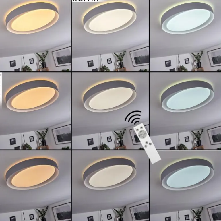 Plafonnier Beade LED Gris, Blanc, 1 lumière, Télécommandes, Changeur de couleurs