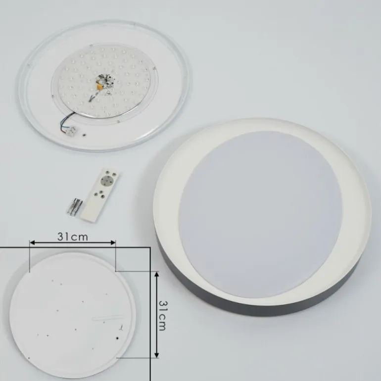 Plafonnier Beade LED Gris, Blanc, 1 lumière, Télécommandes, Changeur de couleurs