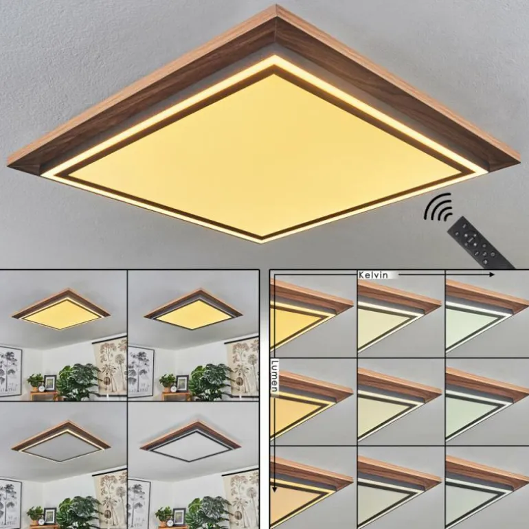 Plafonnier Blandford LED Brun, Couleur bois, 2 lumières, Télécommandes