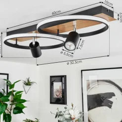 Plafonnier Boim LED Couleur bois, Noir, 3 lumières