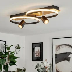 Plafonnier Boim LED Couleur bois, Noir, 3 lumières