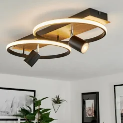 Plafonnier Boim LED Couleur bois, Noir, 3 lumières
