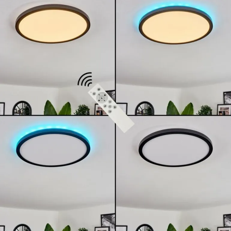 Plafonnier Boyero LED Noir, 2 lumières, Télécommandes, Changeur de couleurs