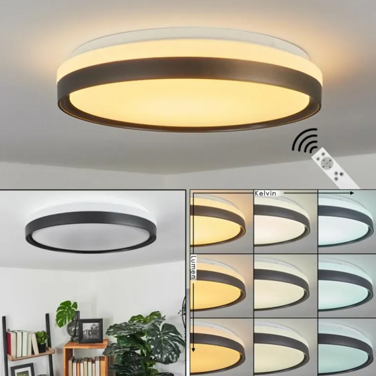Plafonnier Buris LED Noir, Blanc, 1 lumière, Télécommandes