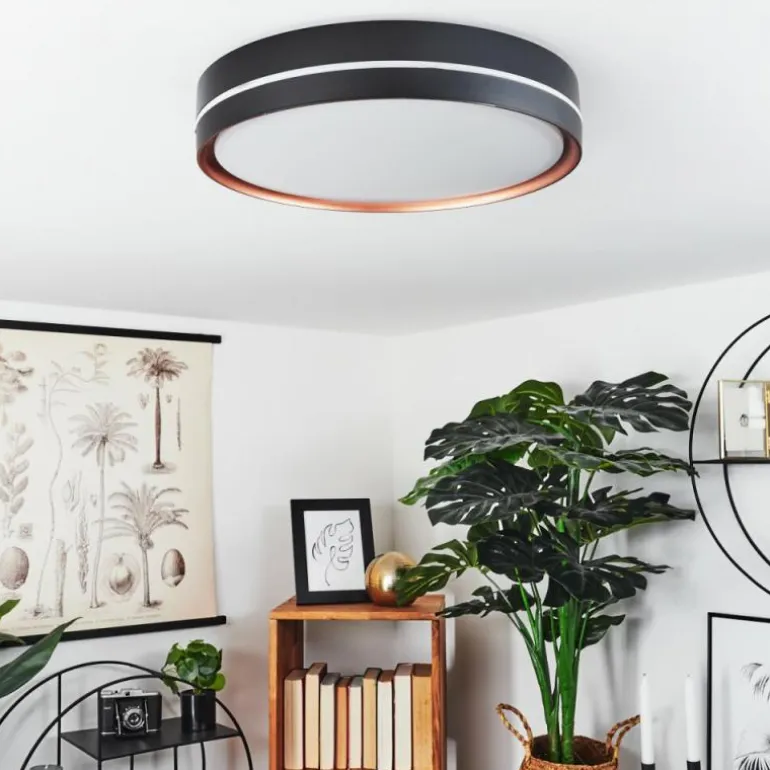 Plafonnier Cachalot LED Cuivre, Noir, 1 lumière, Télécommandes, Changeur de couleurs