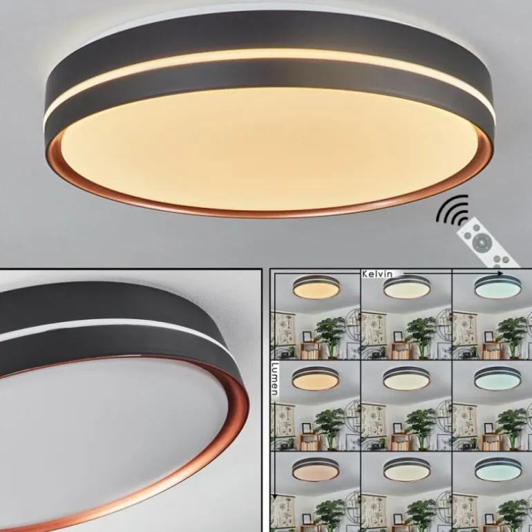 Plafonnier Cachalot LED Cuivre, Noir, 1 lumière, Télécommandes, Changeur de couleurs