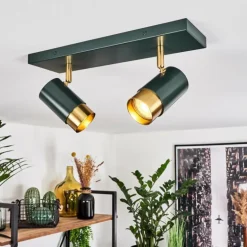 Plafonnier Campanas Vert, Laiton, 2 lumières