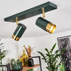 Plafonnier Campanas Vert, Laiton, 2 lumières