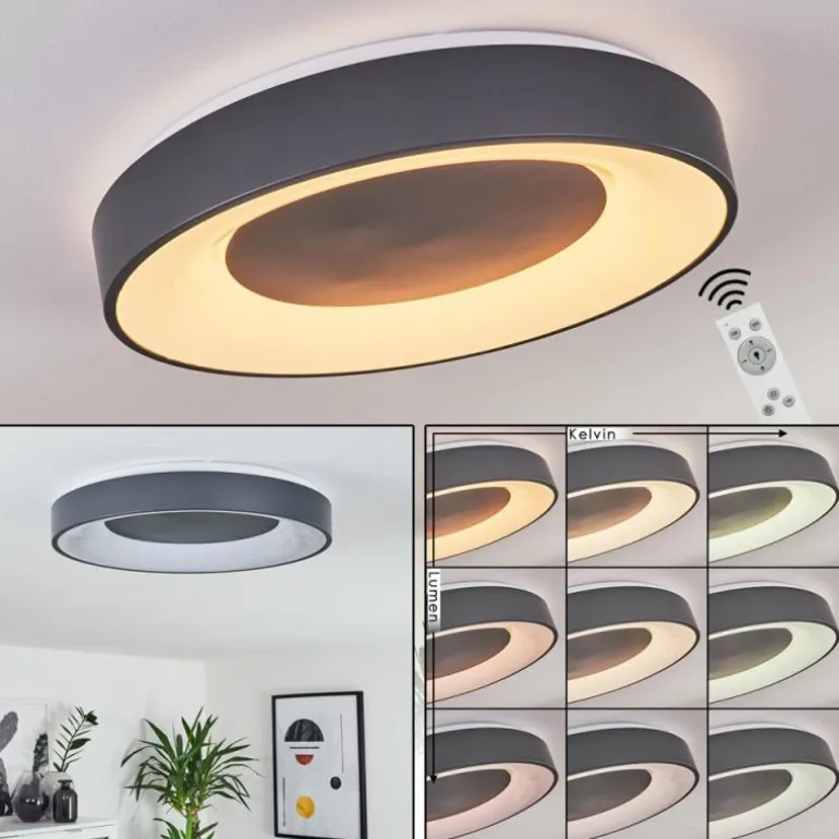 Plafonnier Casina LED Anthracite, Blanc, 1 lumière, Télécommandes