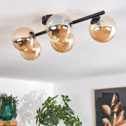 Plafonnier Chehalis Ambre, 5 lumières