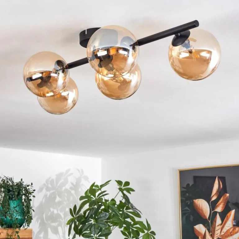 Plafonnier Chehalis Ambre, 5 lumières