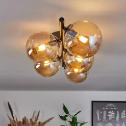 Plafonnier Chehalis Ambre, 5 lumières