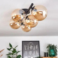 Plafonnier Chehalis Ambre, 5 lumières