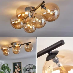 Plafonnier Chehalis Ambre, 5 lumières