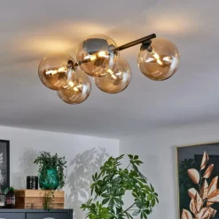 Plafonnier Chehalis Ambre, 5 lumières