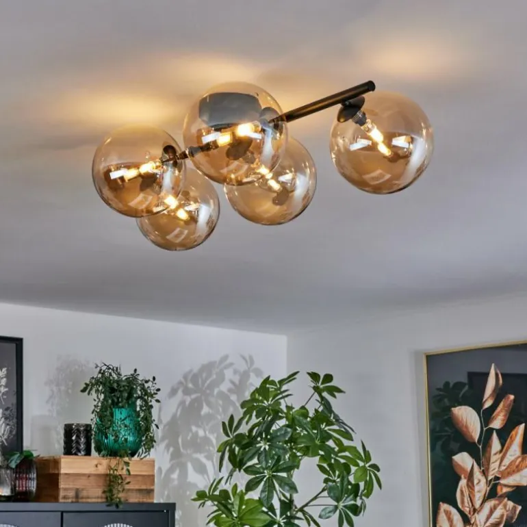 Plafonnier Chehalis Ambre, 5 lumières