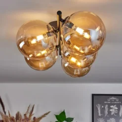 Plafonnier Chehalis Ambre, 5 lumières