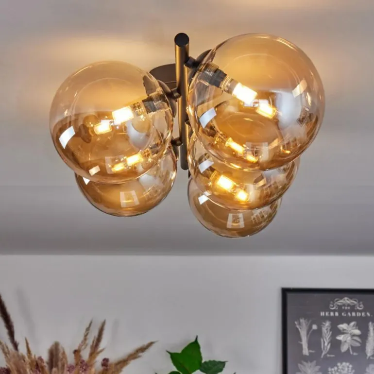Plafonnier Chehalis Ambre, 5 lumières