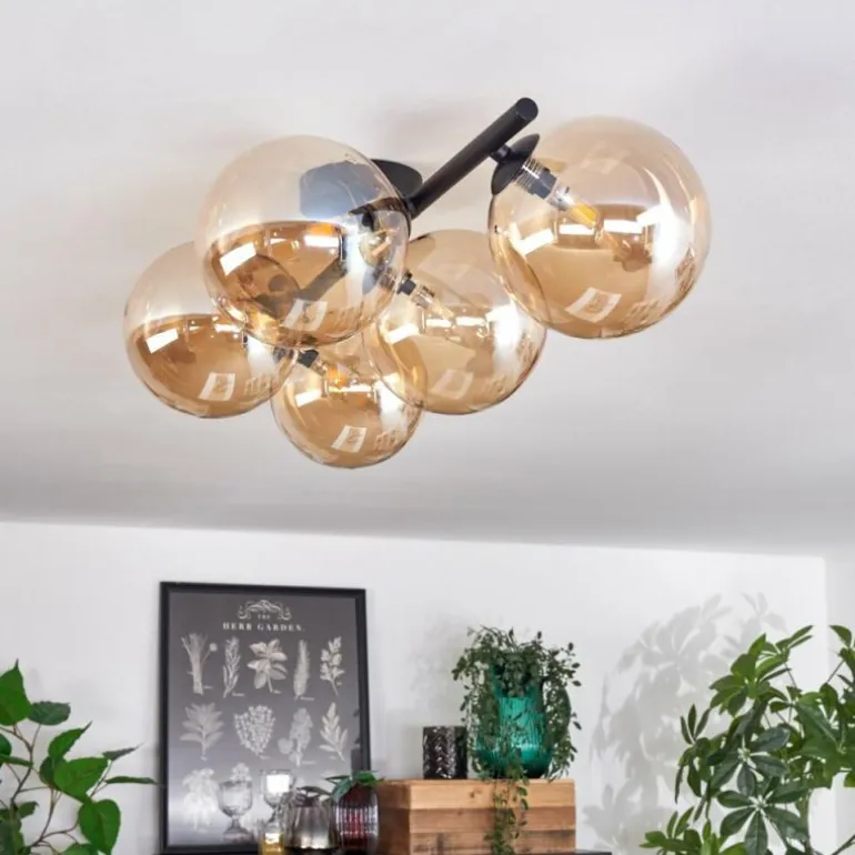 Plafonnier Chehalis Ambre, 5 lumières