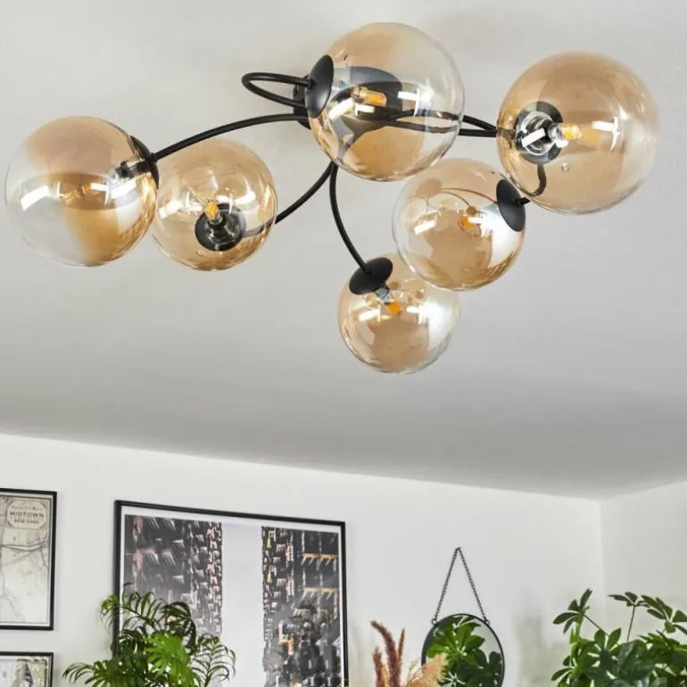 Plafonnier Chehalis Ambre, Clair, 6 lumières