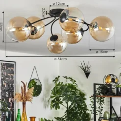Plafonnier Chehalis Ambre, Clair, 6 lumières