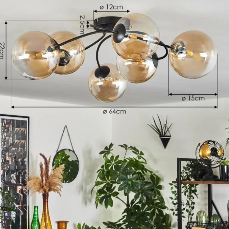 Plafonnier Chehalis Ambre, Clair, 6 lumières