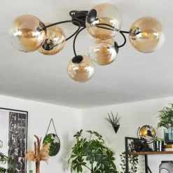 Plafonnier Chehalis Ambre, Clair, 6 lumières