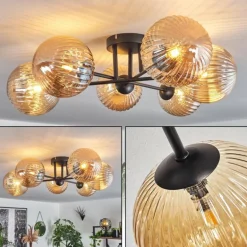 Plafonnier Chehalis Ambre, 6 lumières