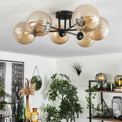 Plafonnier Chehalis Ambre, 6 lumières