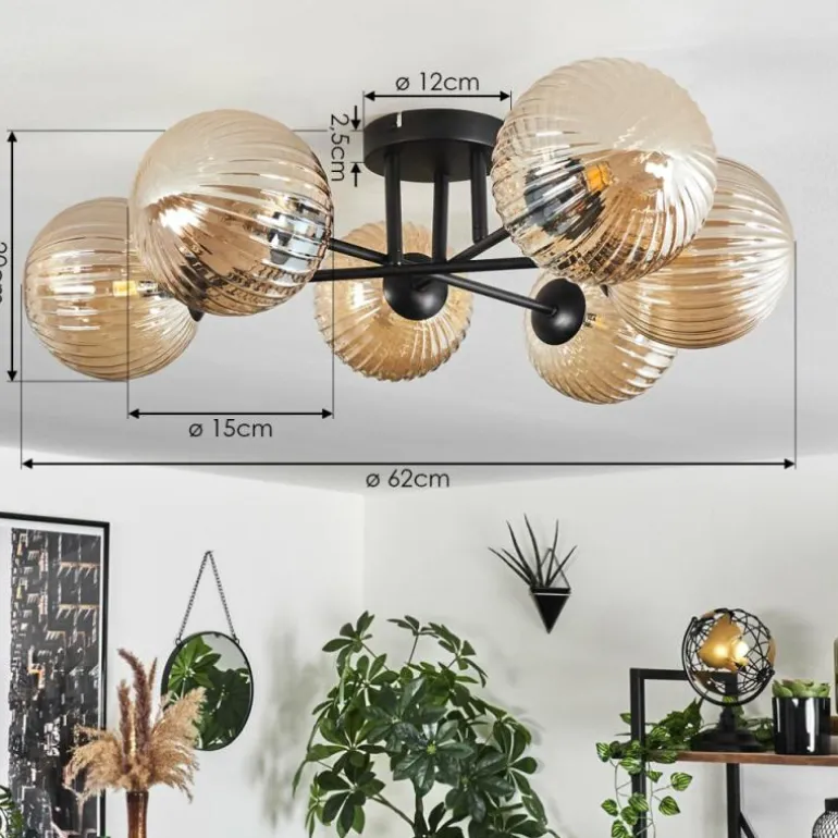 Plafonnier Chehalis Ambre, 6 lumières