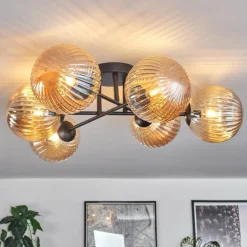 Plafonnier Chehalis Ambre, 6 lumières