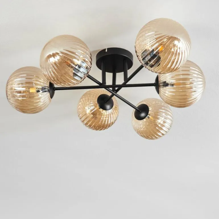Plafonnier Chehalis Ambre, 6 lumières